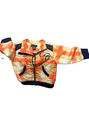 Vtg Coogi 18 Month Baby Toddler Zip Track Jacket Orange Yellow Plaid Windbreaker